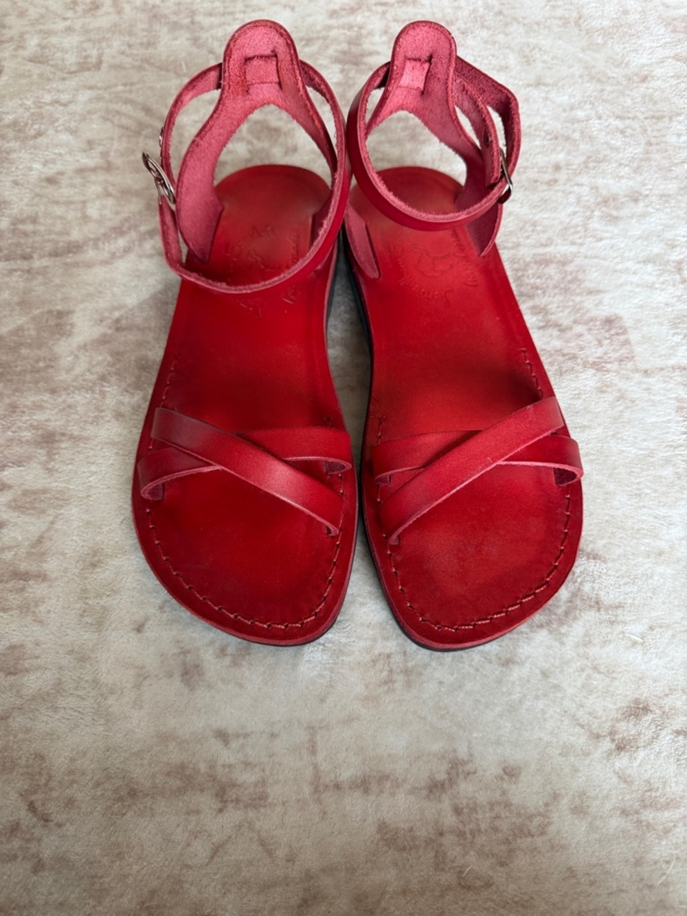 Women's Red Ankle-Strap Leather Sandals